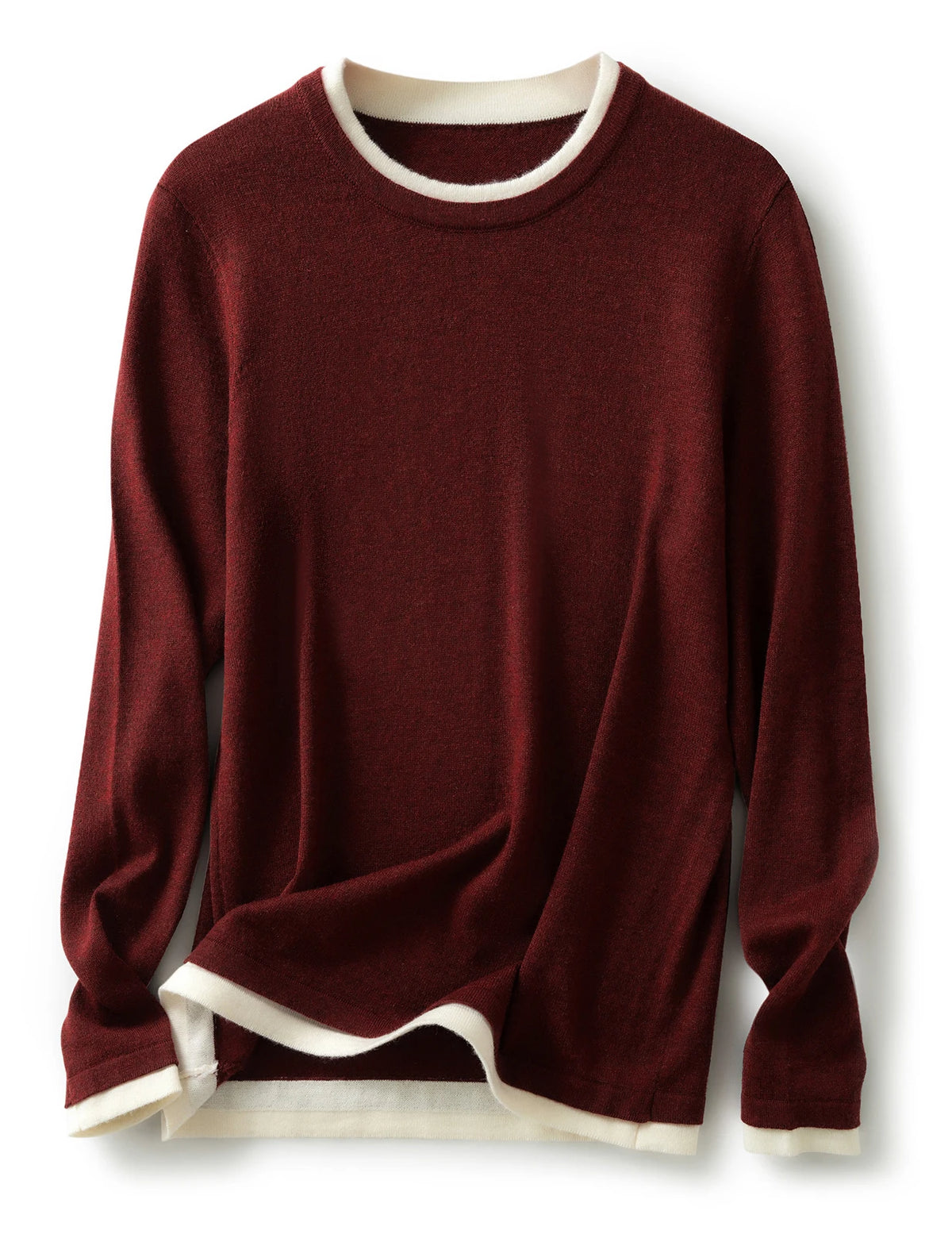 Women's Contrast Trim Crew Neck Sweater Casual Knit Layer