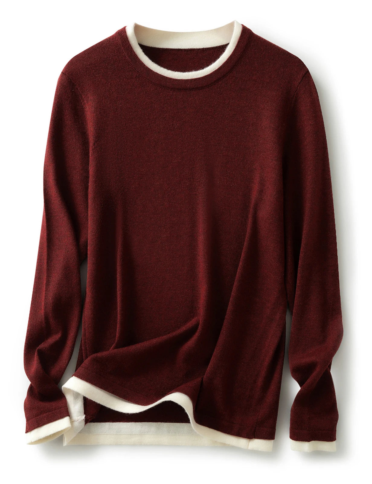 Women's Contrast Trim Crew Neck Sweater Casual Knit Layer