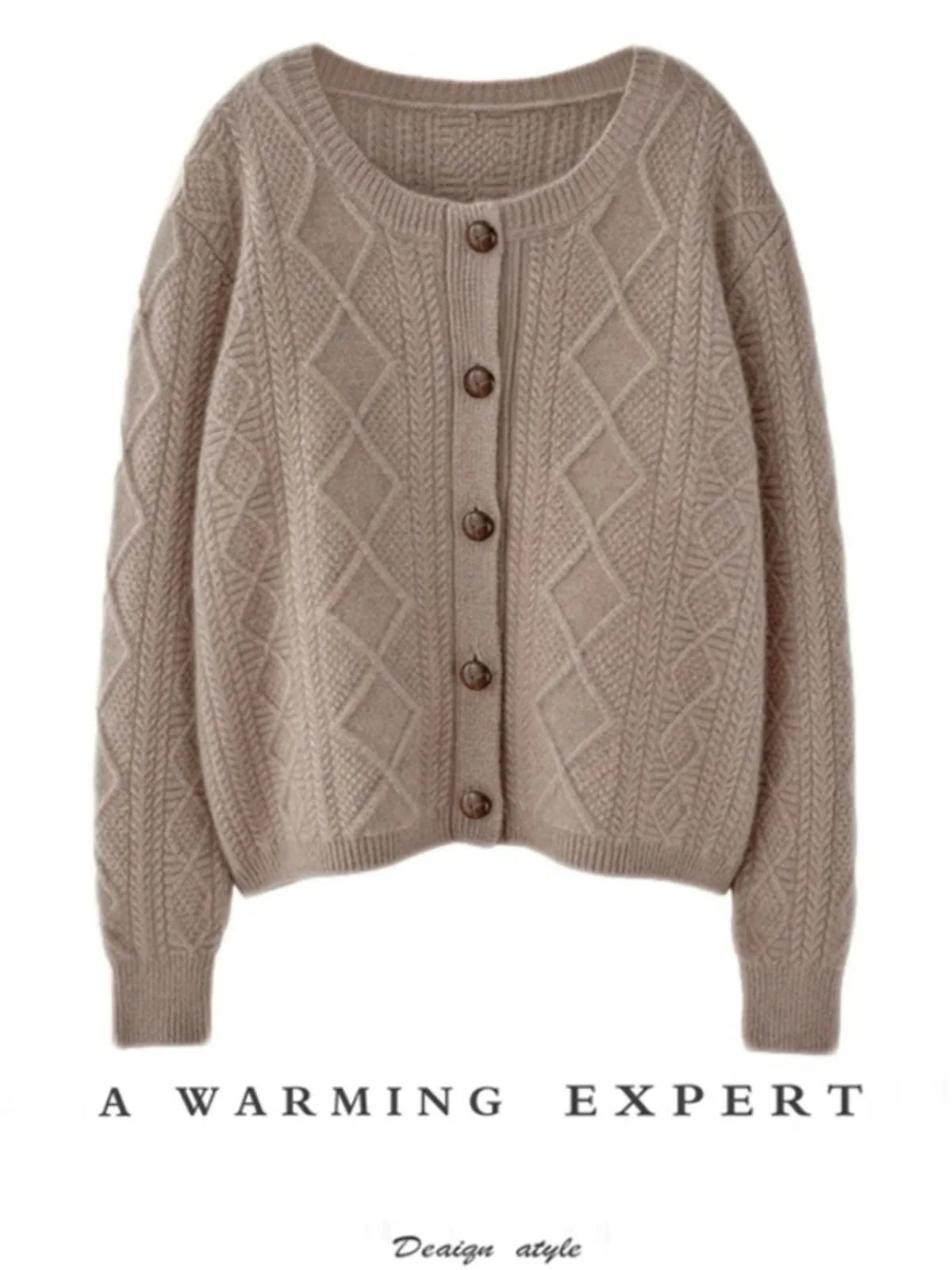 new autumn and winter cashmere twisted floral women's round neck cardigan sweater loose 100%wool