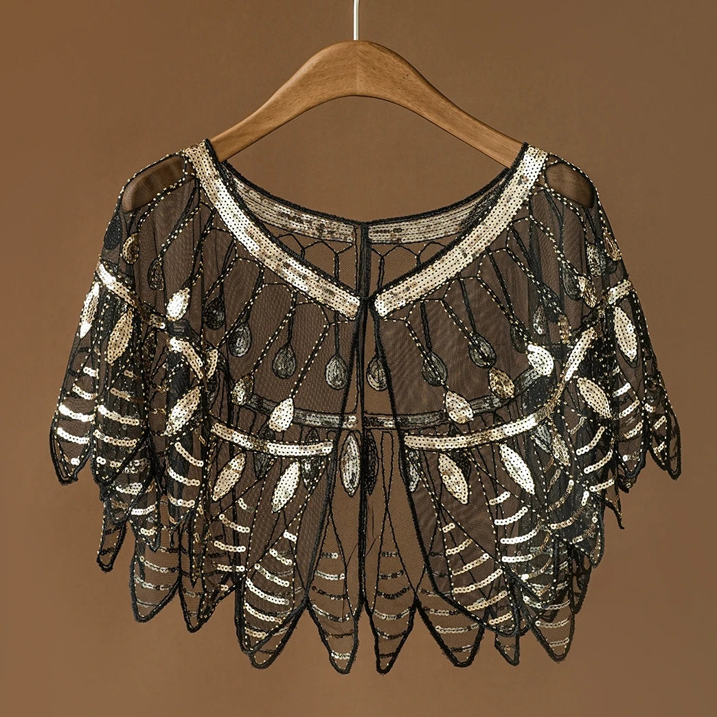 Leaf Beaded Sequin Capelet for Layering over Dresses and Tops
