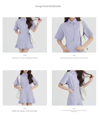 Ruffled Short Sleeves A- line Denim Dress