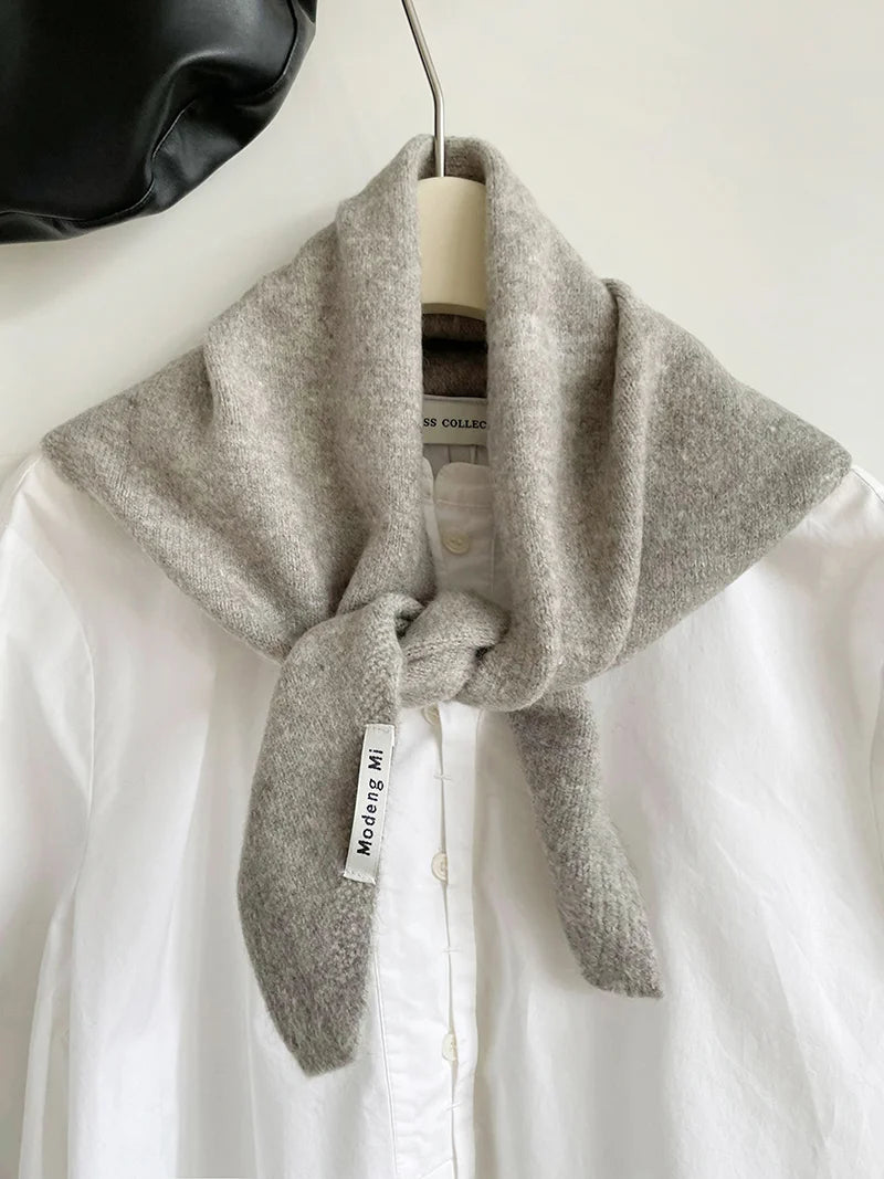 Solid Small Triangle Knit Scarf with Pointed Ends