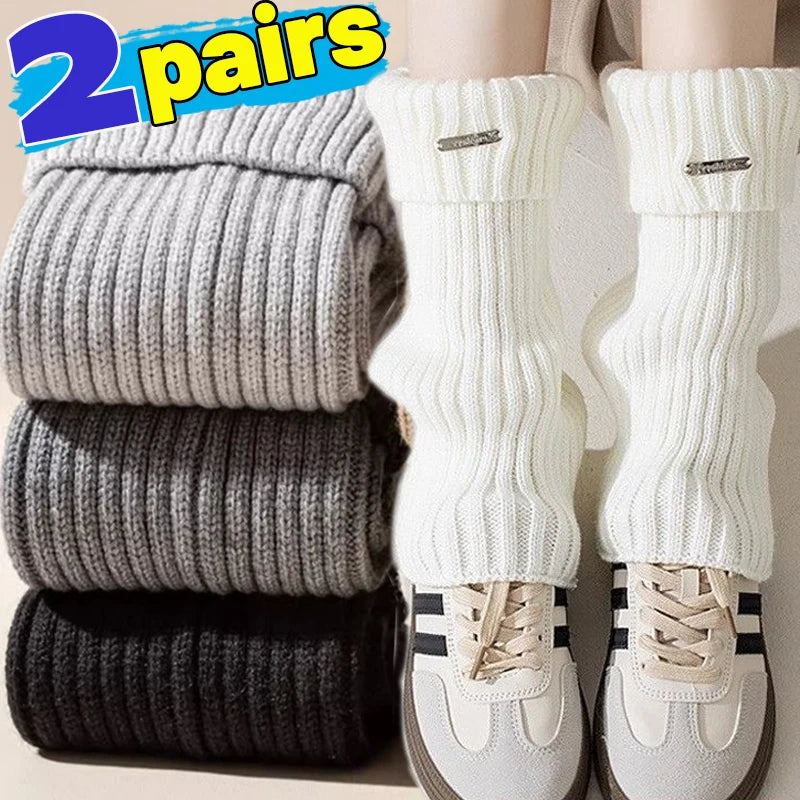 Solid Ribbed Leg Warmers with Small Metal Label Details