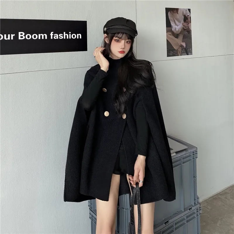 Double Breasted Button Front Cape for Layering over Outfits