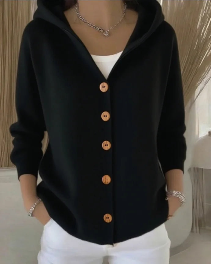 Women's Hooded Button Front Cardigan Casual Knit Layer