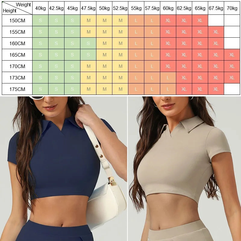 Women's Short-Sleeve Collared Workout Crop Top