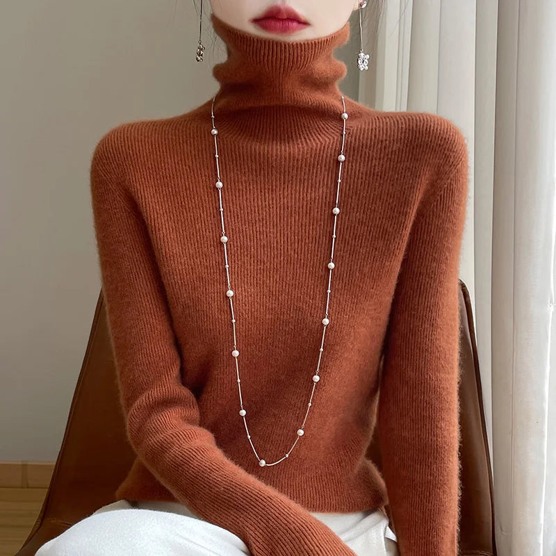 Women's Roll Neck Long Sleeve Sweater Casual Knit Layer