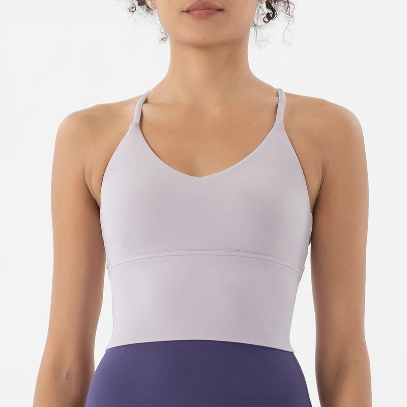 Women's V Neck Cross Back Longline Tank Top