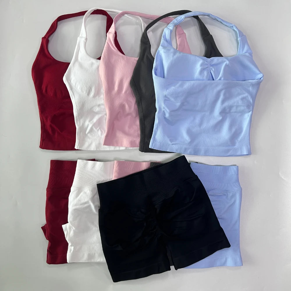 Women's Halter Tank And Shorts Yoga Set For Workout Outfits