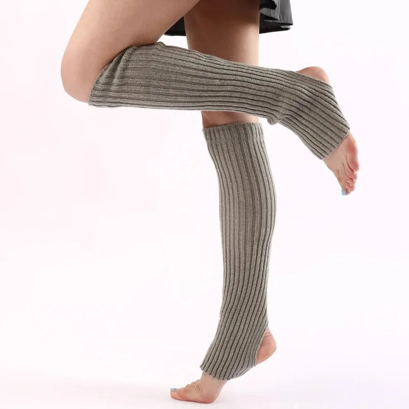 Colorful Long Ribbed Leg Warmers with Stirrup Foot Shape