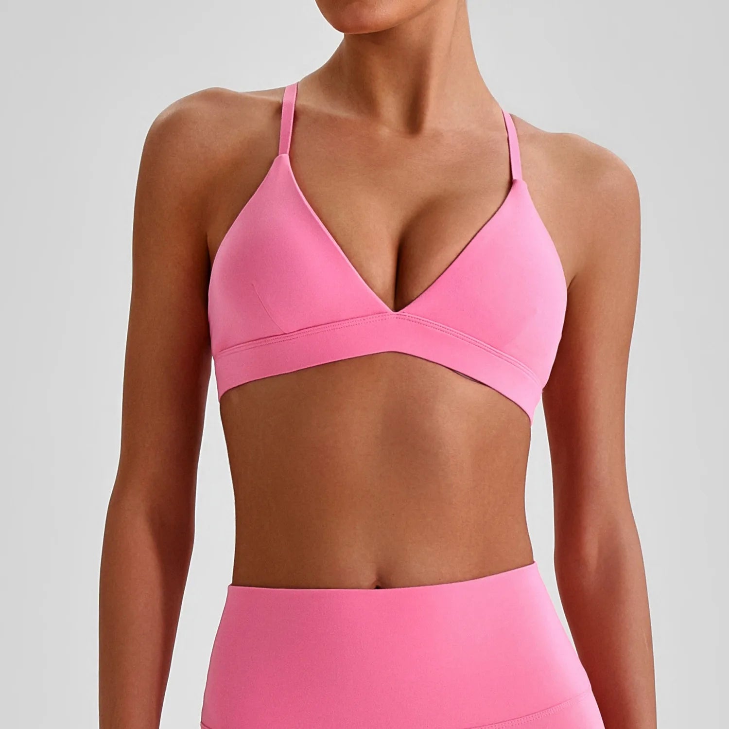 Women's V Neck Thin Strap Cross Back Sports Bra