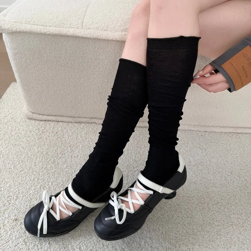 Solid Footless Leg Warmers with Decorative Lace Cuffs