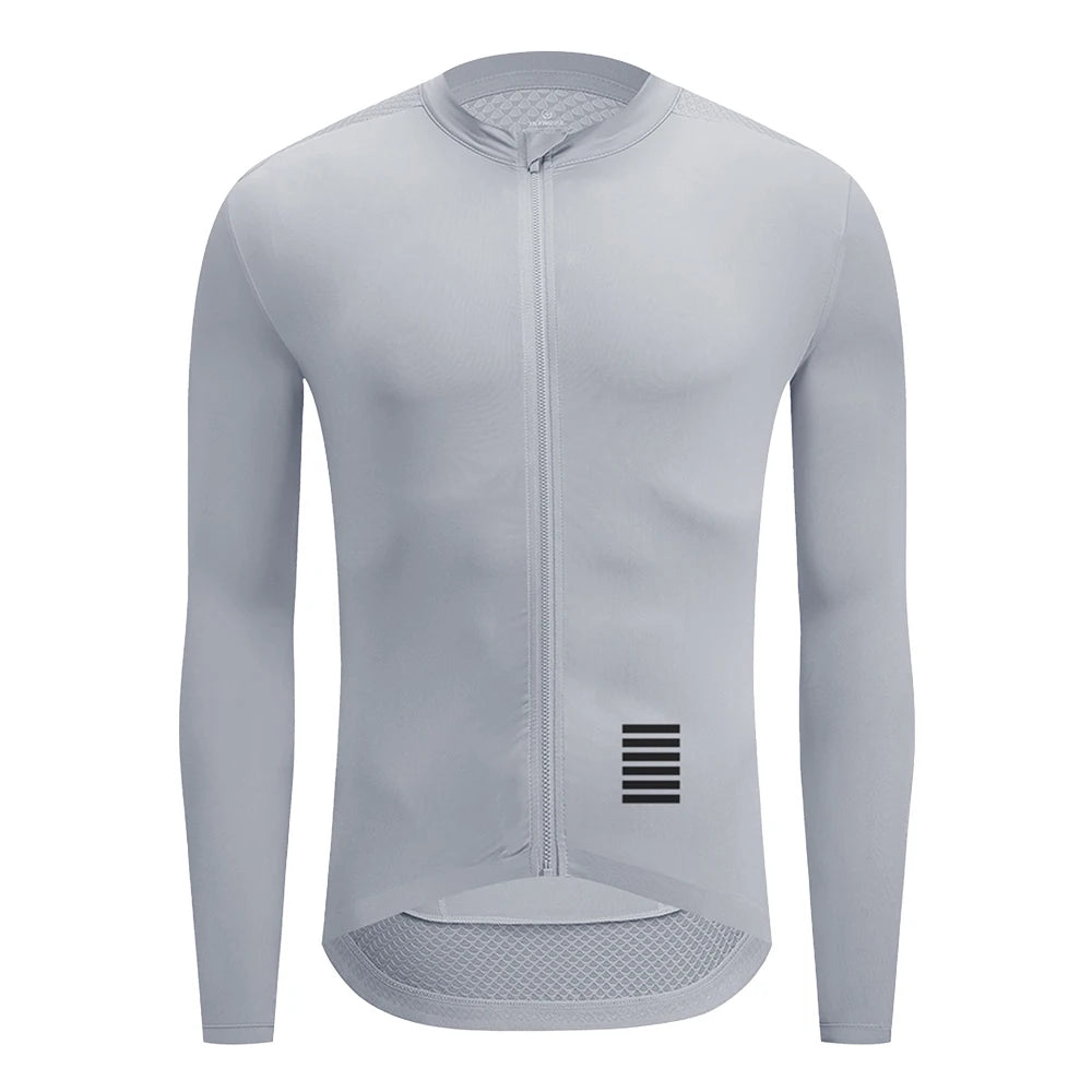Men's Long Sleeve Cycling Jersey with Full Zipper and Pockets