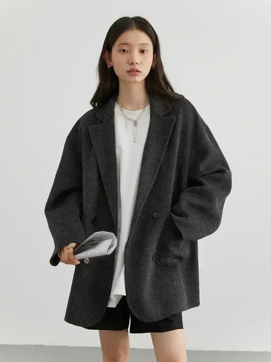 Women's Relaxed Double Breasted Lapel Coat for Layered Outfits