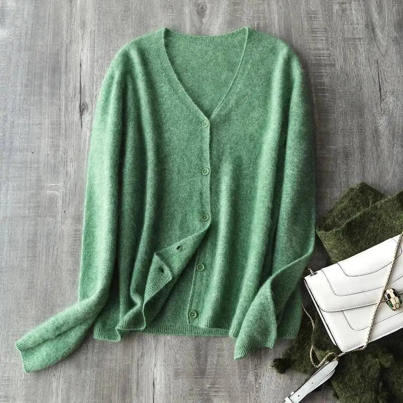 Women's V Neck Full Button Front Cardigan Casual Knit Layer