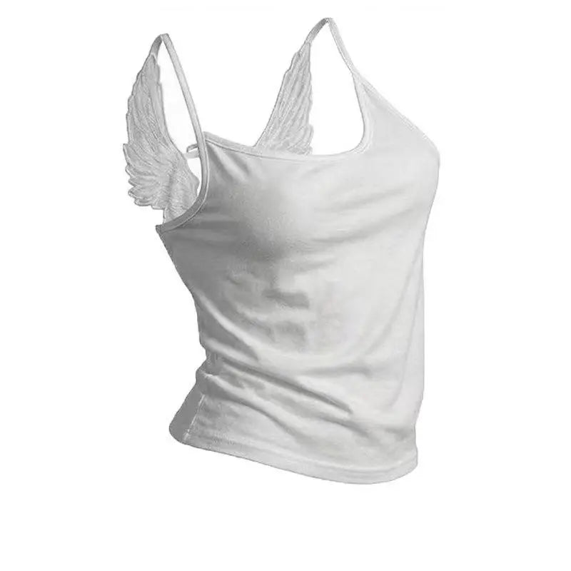 Women's Cotton Crop Camisole with Embossed Wing Detail and Thin Straps