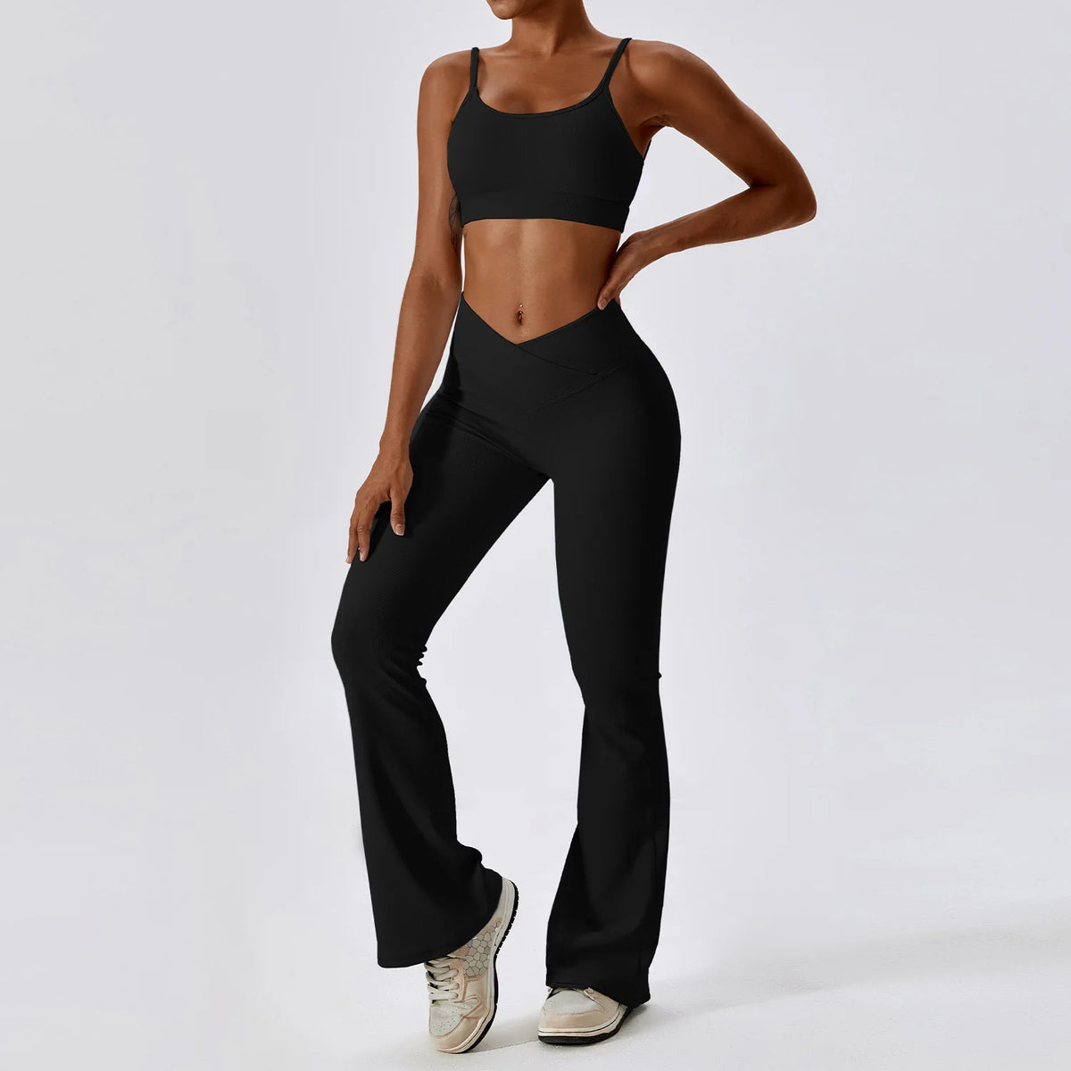 Women's Halter Bra And Flared Leggings Yoga Set