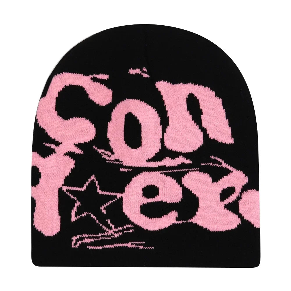 Graphic Knit Beanie with Letter and Pattern Style Options