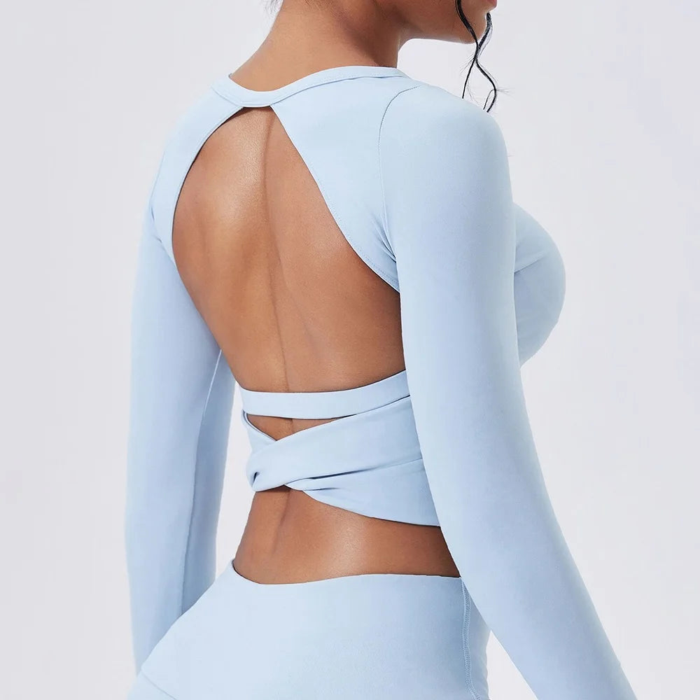 Women's Open-Back Long-Sleeve Workout Crop Top