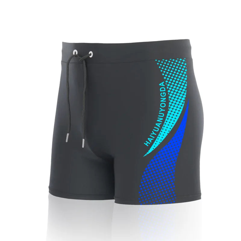 Men's Swim Shorts with Geometric and Letter Print for Beach and Pool Wear