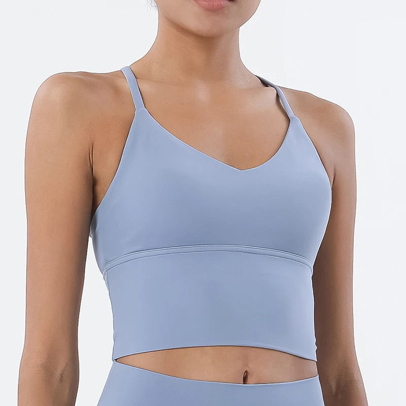 Women's V Neck Cross Back Longline Tank Top