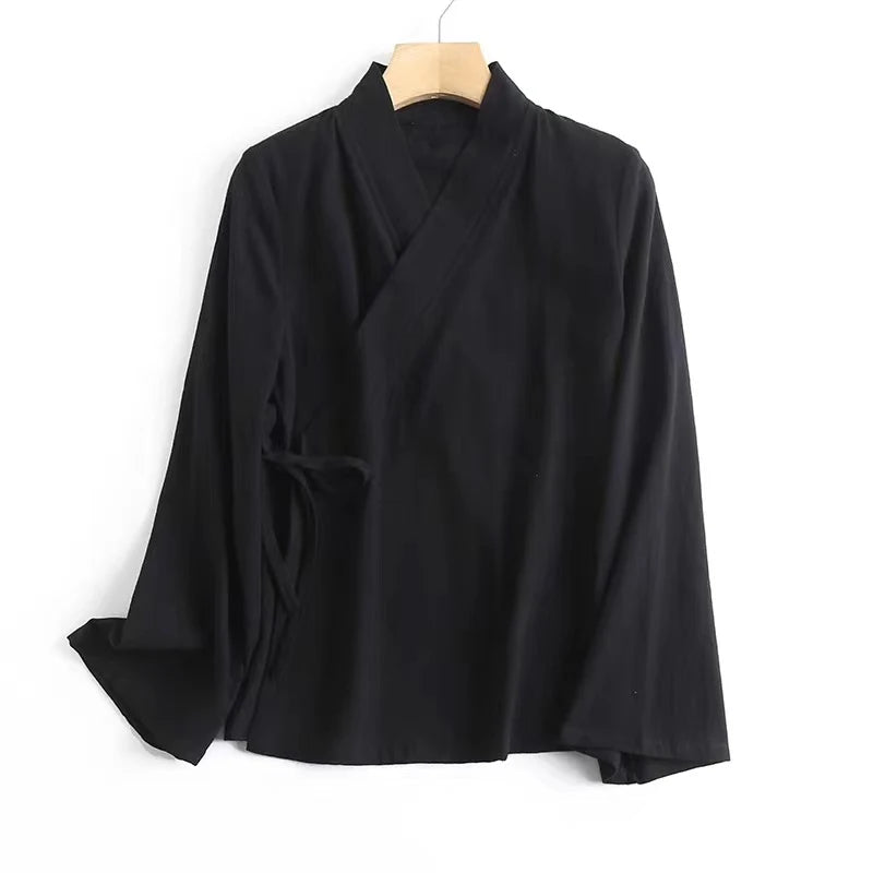 Women's Wrap Front Tie Fastening Kimono Style Shirt