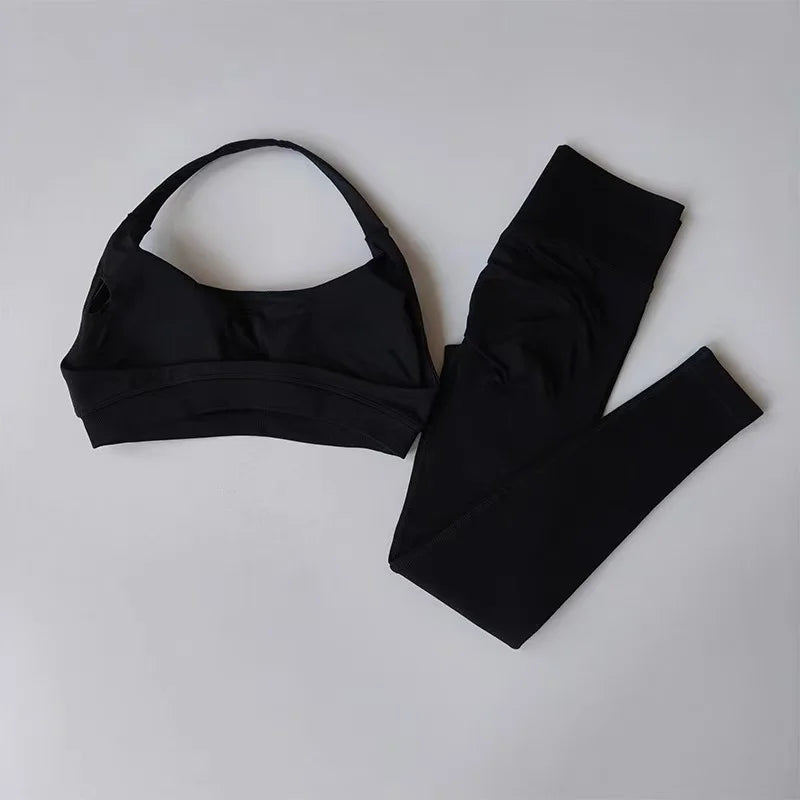 Women's Cross Back Bra And Flared Pants Yoga Set