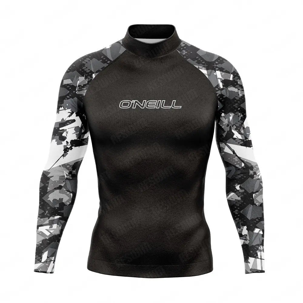 Men's Printed Long Sleeve Rash Guard Swim Top for Surfing