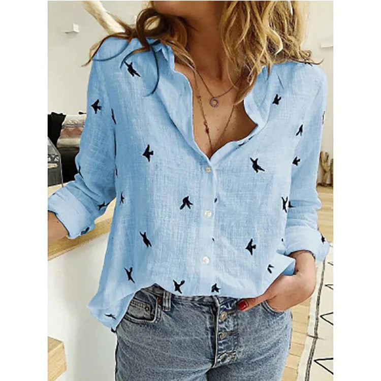 Women's V Neck Long Sleeve Button Front Shirt