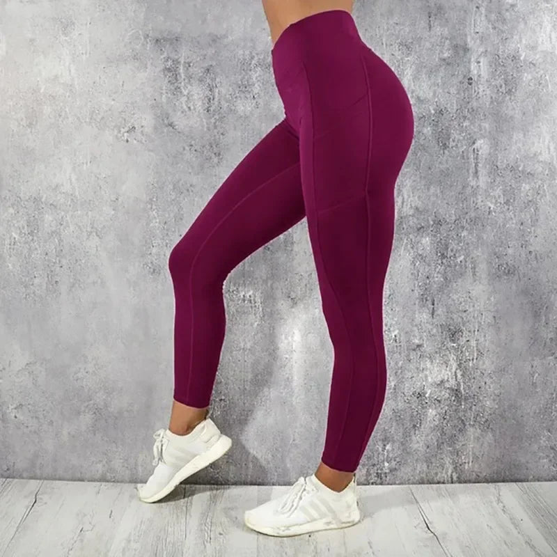 Women's High-Waist Ankle-Length Yoga Leggings with Side Pockets and Stretch Fabric