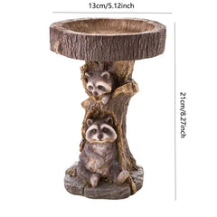 Garden Raccoon Birdbath Polyresin Antique Resin Bird Bath Home Garden Yard Garden Decoration Retro Outdoor Yard Decor Fountains