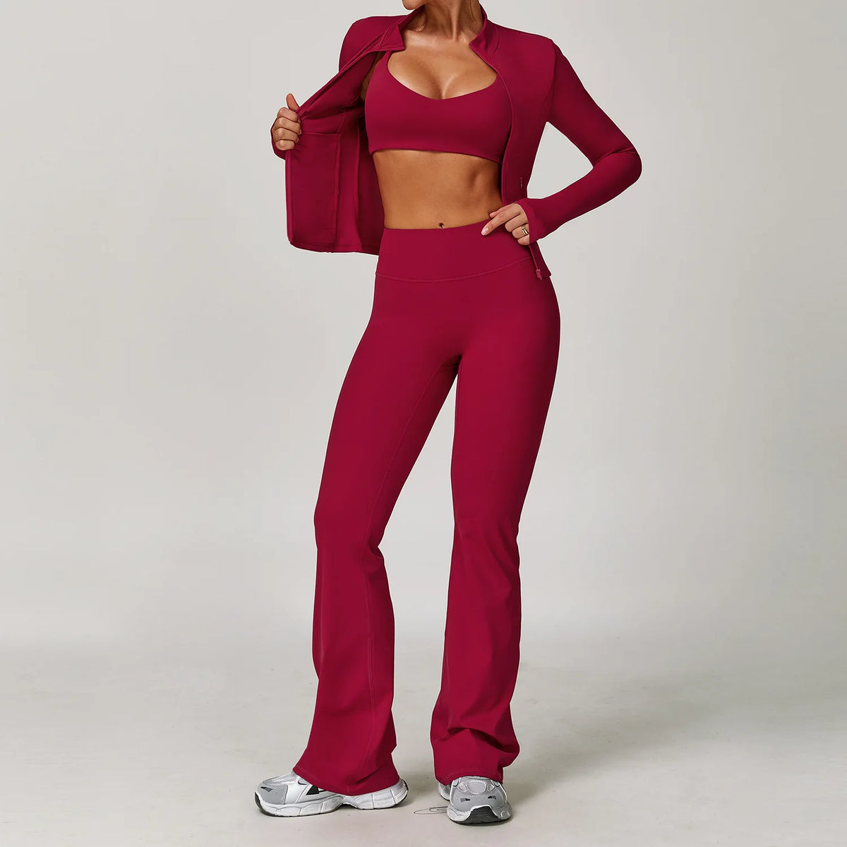 Women's Zip Layer Bra And Leggings Yoga Set
