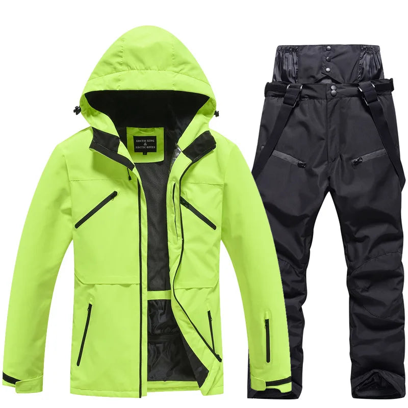 Hooded Ski Jacket and Pants Clothing Set with Style Options