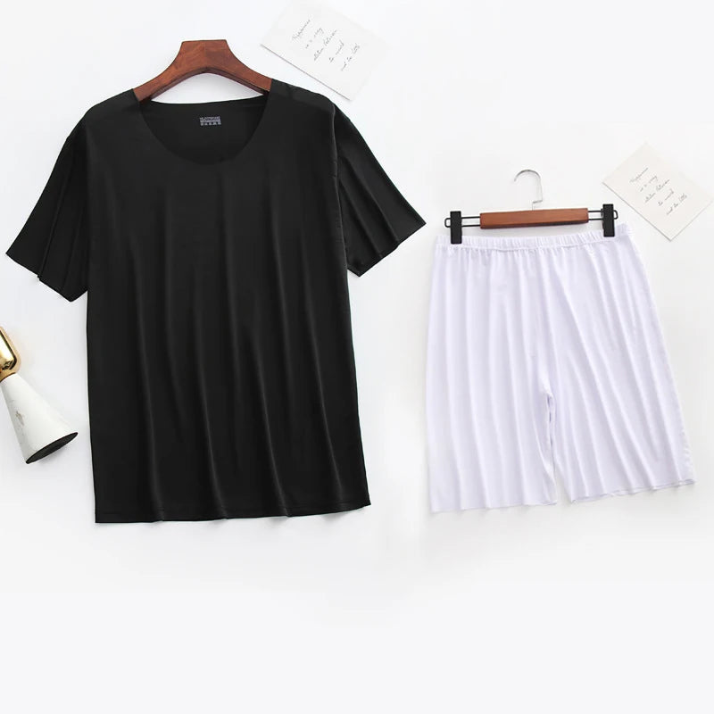 Men's Solid Short Sleeve T Shirt and Shorts Pajama Set