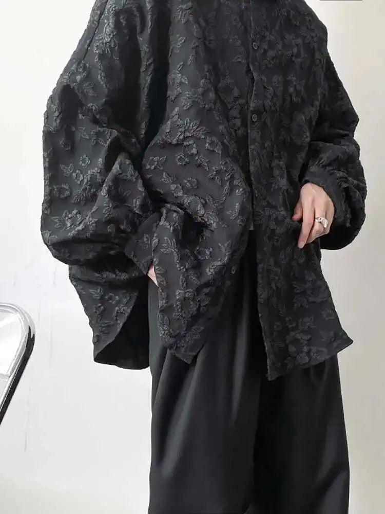 Women's Textured Stand Collar Loose Shirt