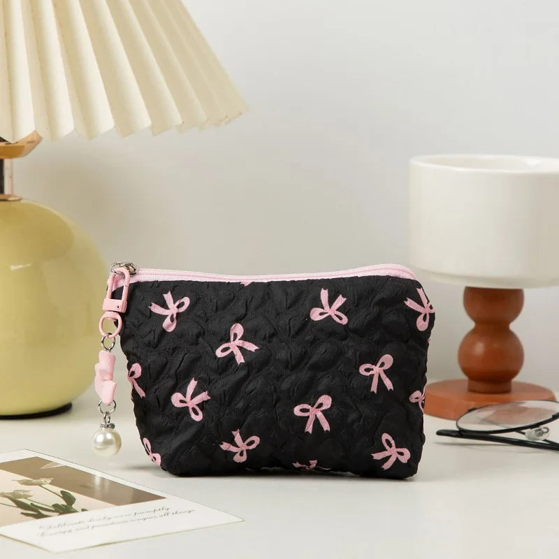 Mini Bow Print Zipper Pouch Bag for Lipstick and Small Essentials