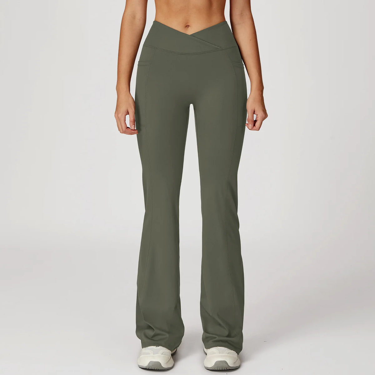 Women's High V Waist Flared Workout Pants with Side Pockets
