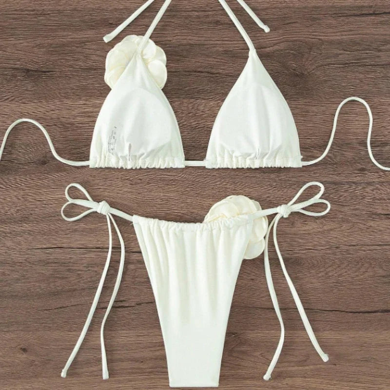 Flower Detail Halter Bikini