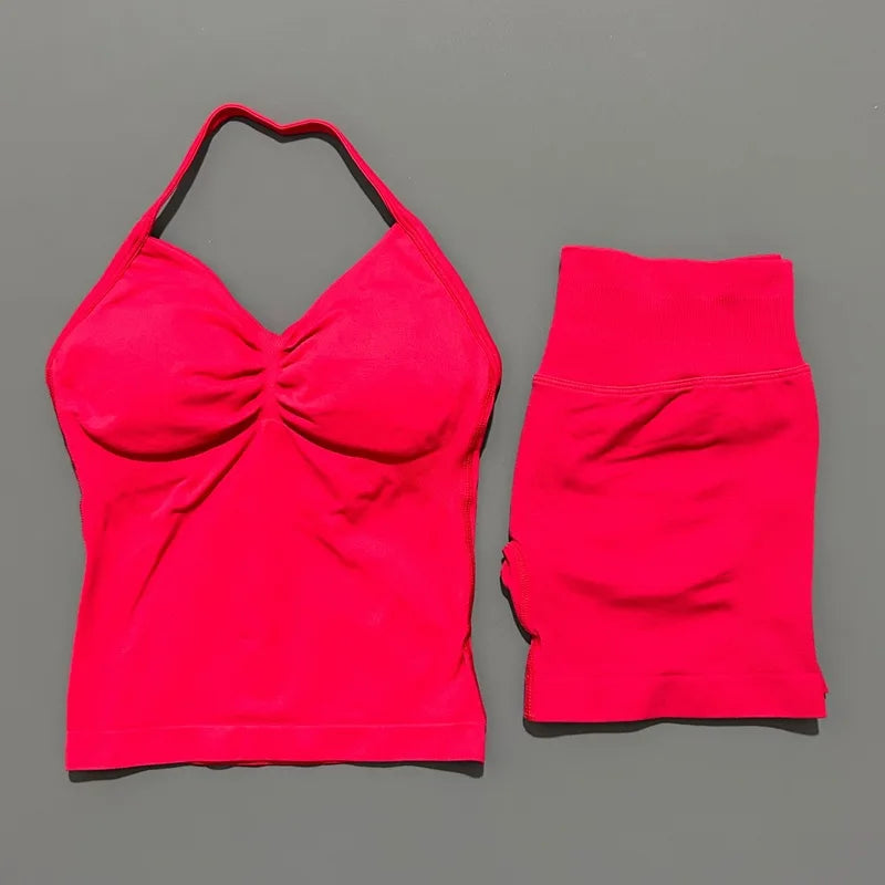 Women's Halter Tank And Shorts Yoga Set For Workout Outfits