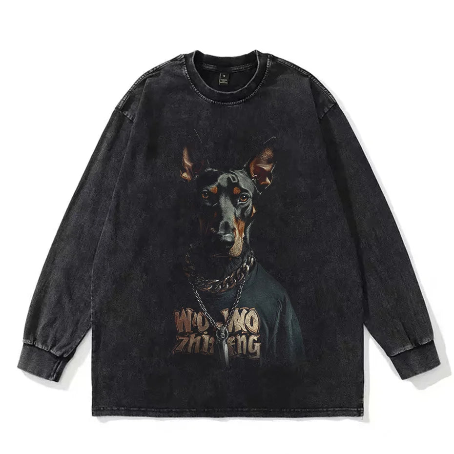 Retro Rottweiler Doberman Streetwear Tee – Vintage Hip Hop Gothic