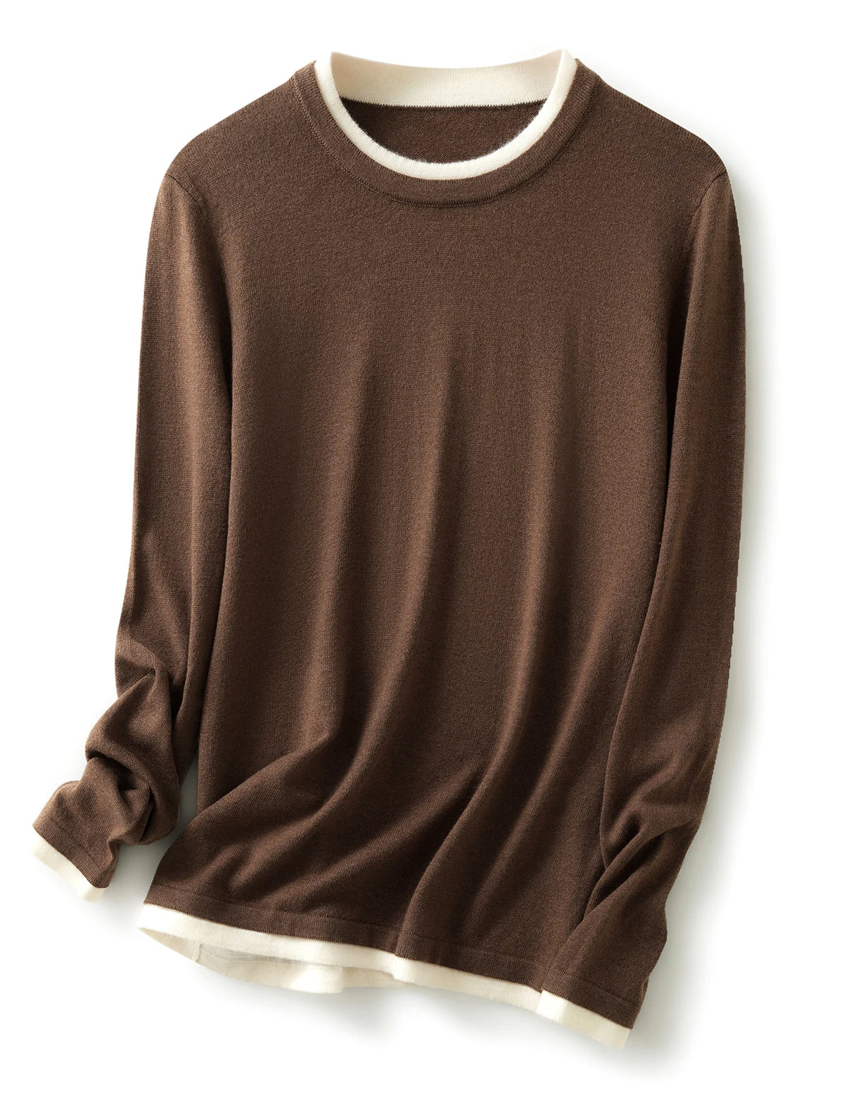 Women's Contrast Trim Crew Neck Sweater Casual Knit Layer