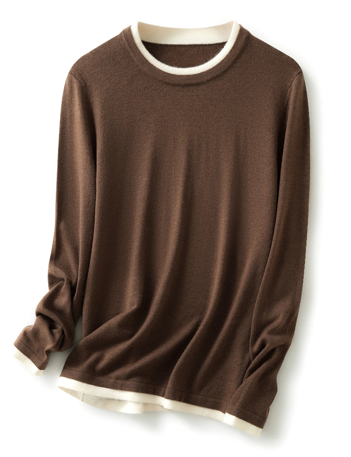 Women's Contrast Trim Crew Neck Sweater Casual Knit Layer