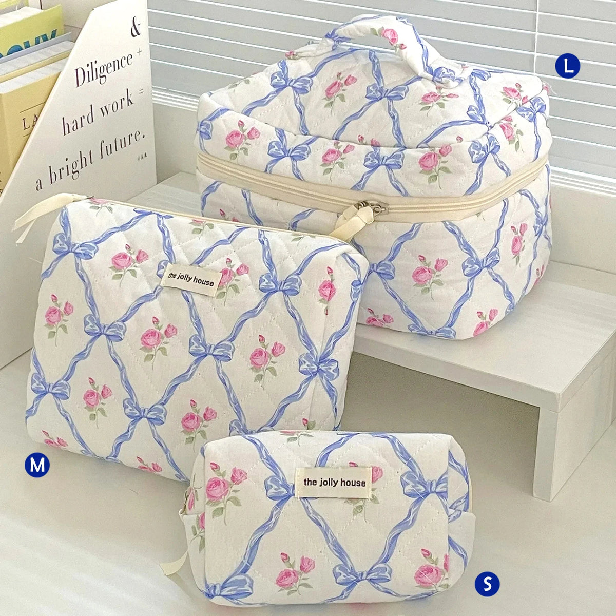 Printed Quilted Toiletry Bag with Zippered Size Options