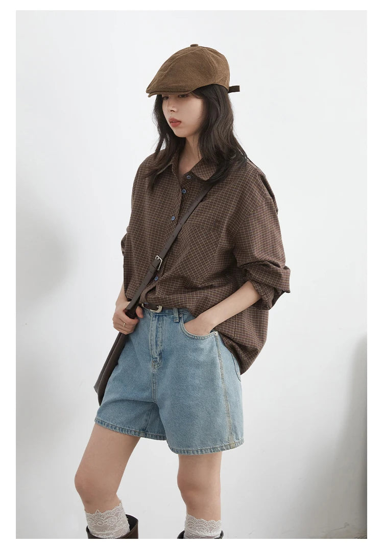 Women's Checked Long Sleeve Shirt with Plain Colour Options