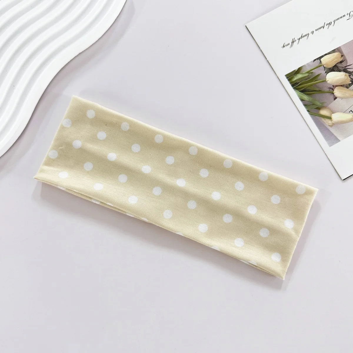 Polka Dot and Button Style Fabric Headband for Hair Styling
