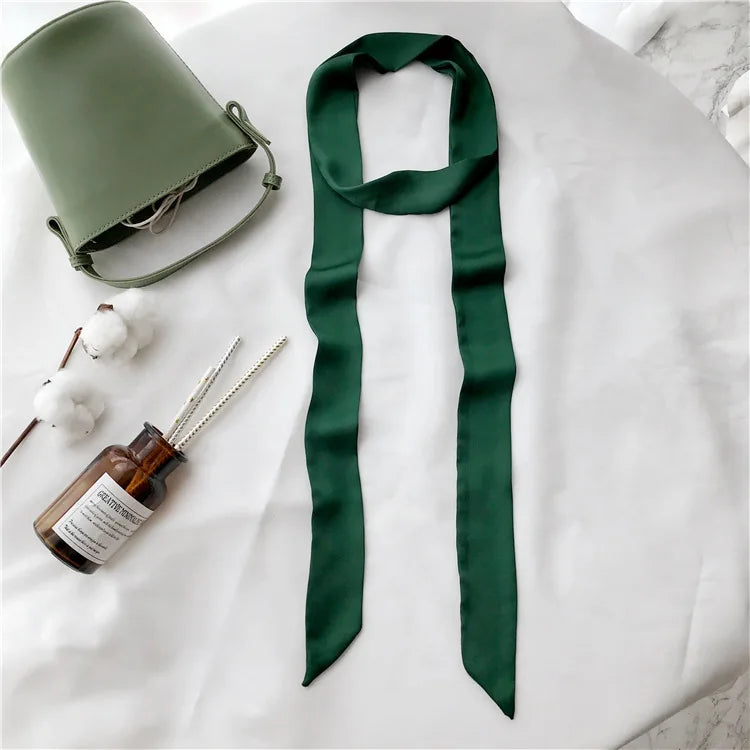 Solid Long Narrow Ribbon Scarf with Pointed Ends