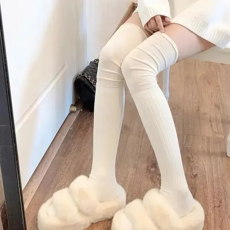 Solid Ribbed Long Socks with Over Knee Styling