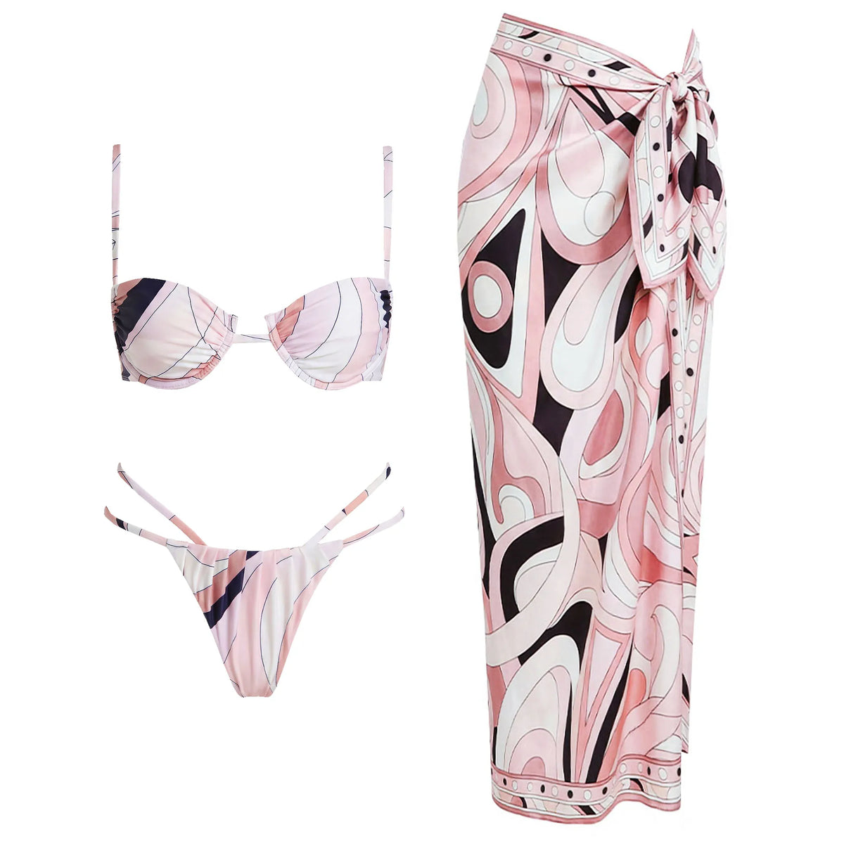 Printed One-Piece Swimsuit with Matching Skirt