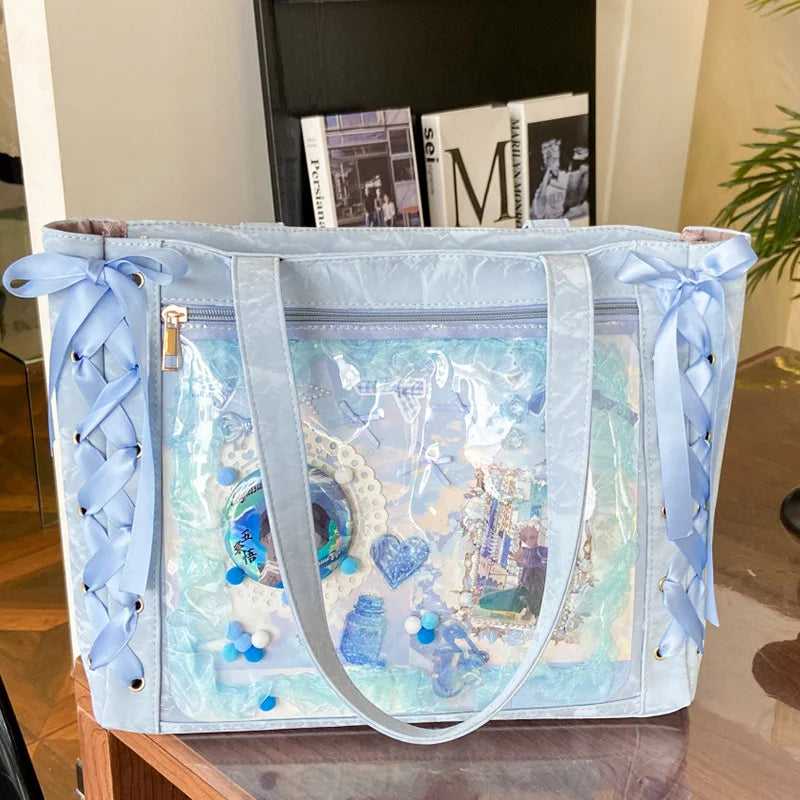 Decorative Display Tote Bag with Transparent Front Pocket