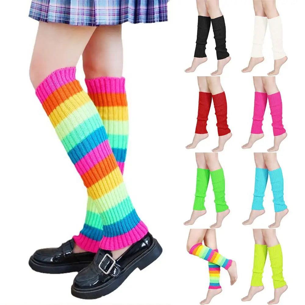 Colorful Ribbed Leg Warmers with Solid and Rainbow Options